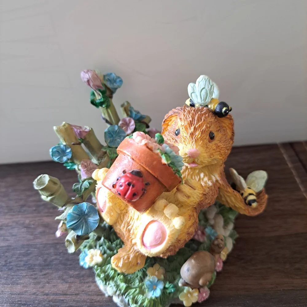 Decorative Bunny Figurine in Brown and Yellow Easter Decor